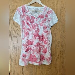 Style & Co sport y2k white w/ red floral burnout t-shirt S